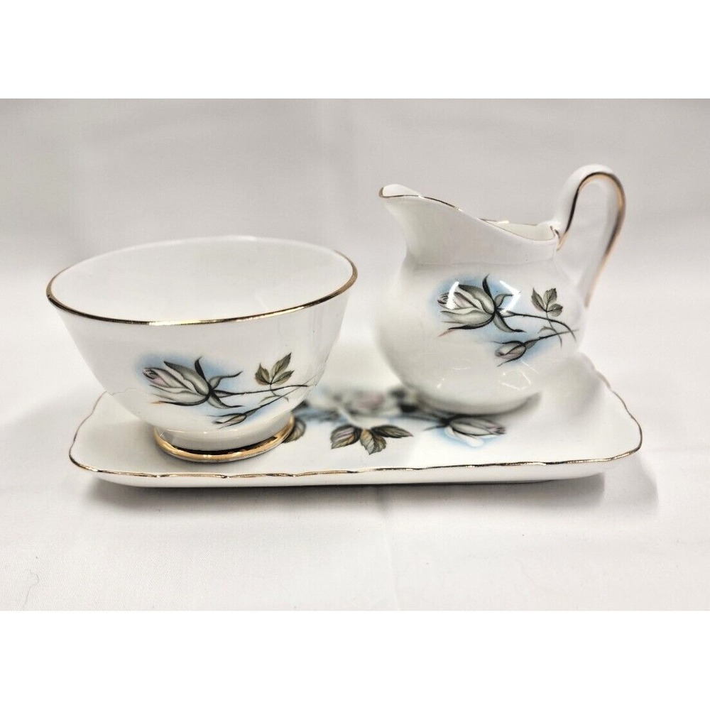 Vintage 1960s Delphine‎ Bone China Cream and Open Sugar with Tray